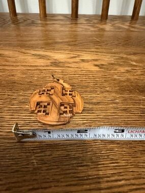 Vintage Hand-Carved Olive Wood Jerusalem Cross Pendant - Holy Land